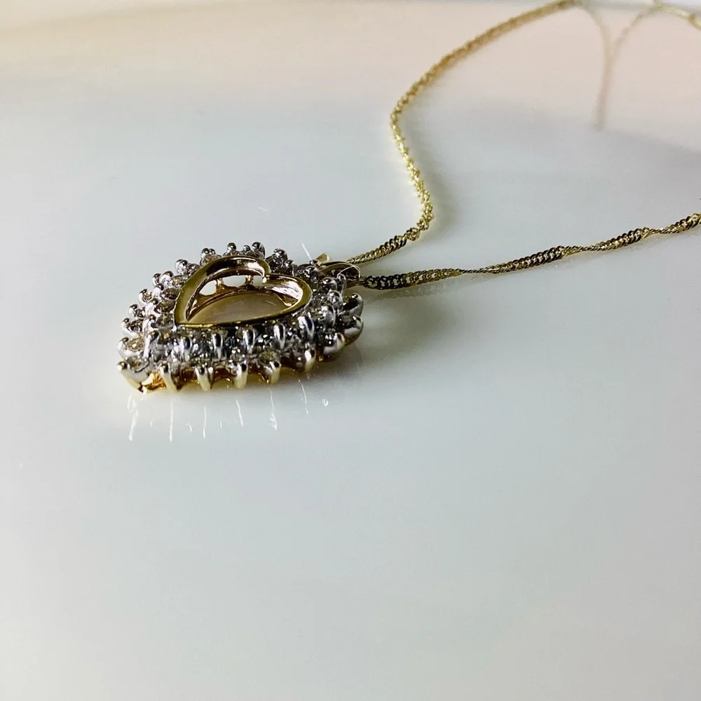 Gold Heart Diamond Pendant - Picture 3 of 11